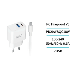 UNICO--HC2344 Cargador doméstico dual U A+C PD20W compacto GaN con ...