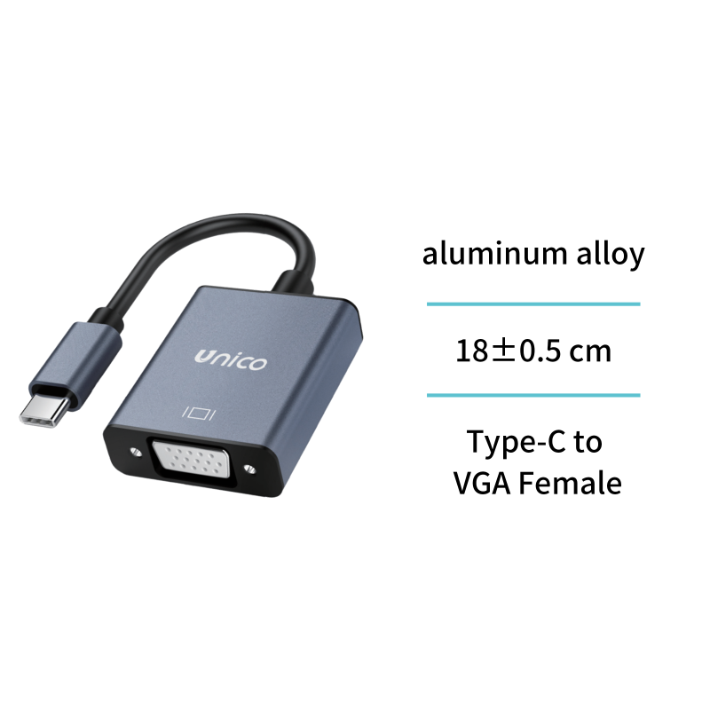 UNICO --AD2207 Cable adaptador tipo C macho a VGA hembra CE UNICO --AD2207 Cable adaptador tipo C macho a VGA hembra CE