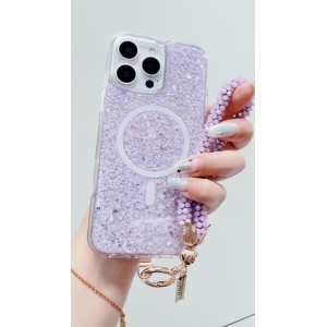 Funda de móvil magnética con purpurina en resina + correa a juego p...