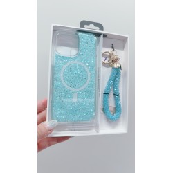 Funda de móvil magnética con purpurina en resina + correa a juego p...