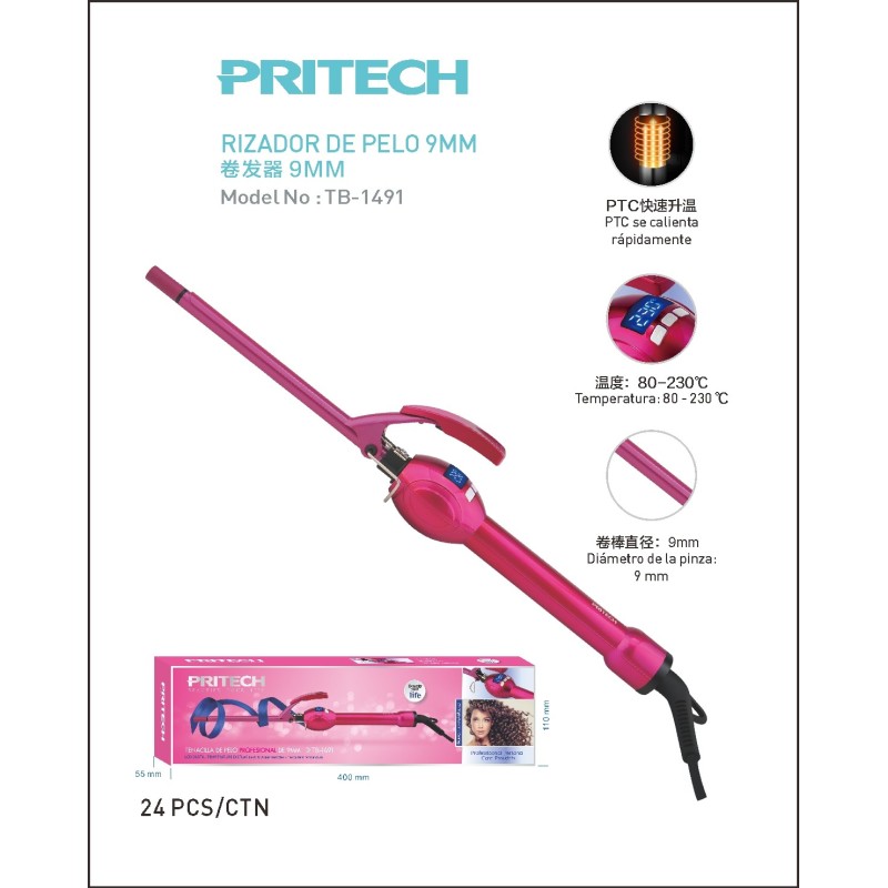 Rizador de Pelo Eléctrico Profesional con Pantalla LCD PRITECH TB-1491
