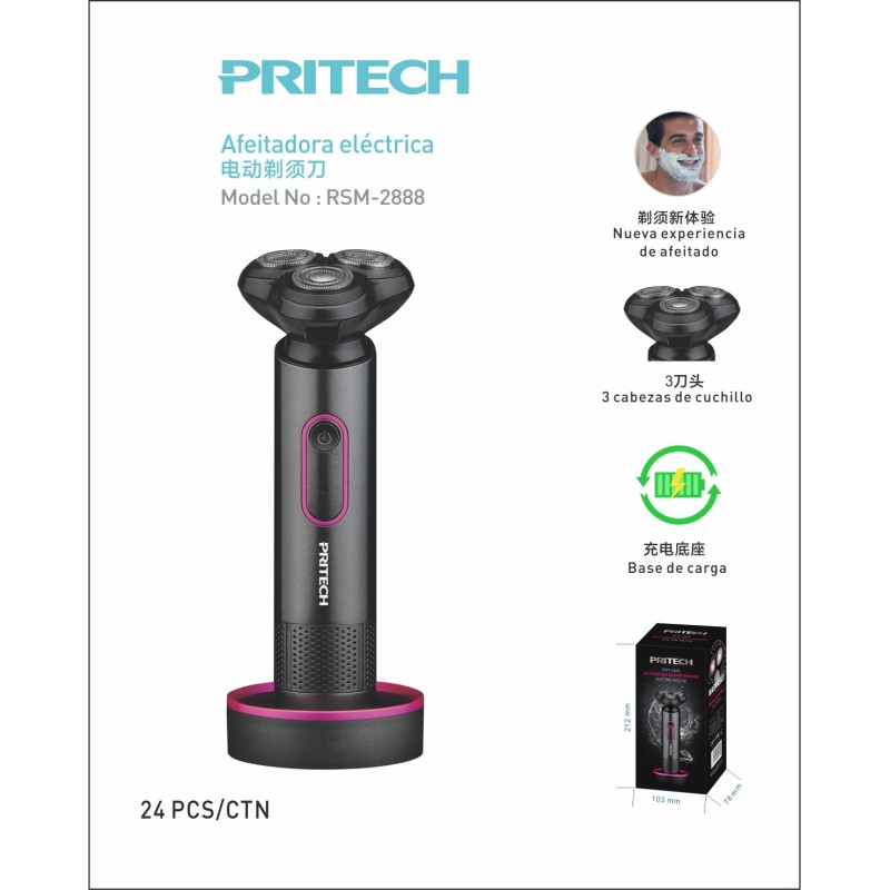Afeitadora Eléctrica Recargable con Base – IPX5 PRITECH RSM-2888