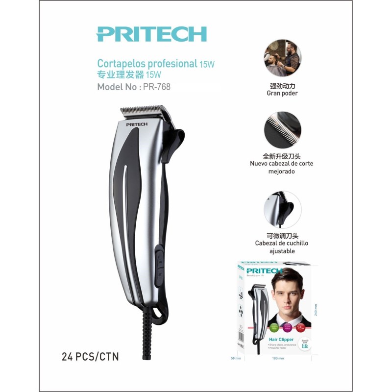Cortapelos Profesional PRITECH 15W con Cuchilla de Acero Inoxidable...