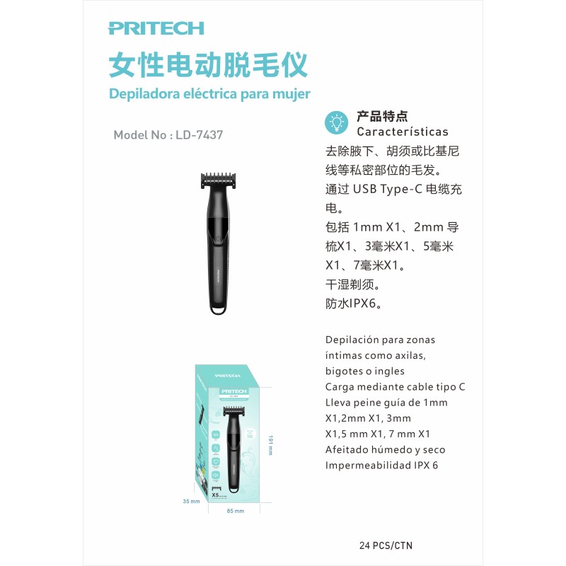 Depiladora Eléctrica Femenina – Uso Íntimo, USB-C, Impermeable IPX6...