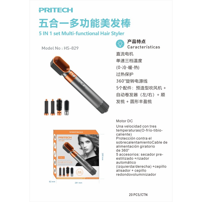 Styler Multifuncional 5 en 1 – Secado, Rizado, Alisado y Volumen PR...