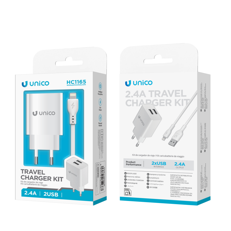 UNICO--HC1165 Cargador Completo Doble U 2.4A Con cable A-L CE