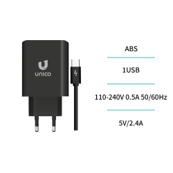 UNICO--HC1720 Cargador Completo 1U 2.4A con cable A-C