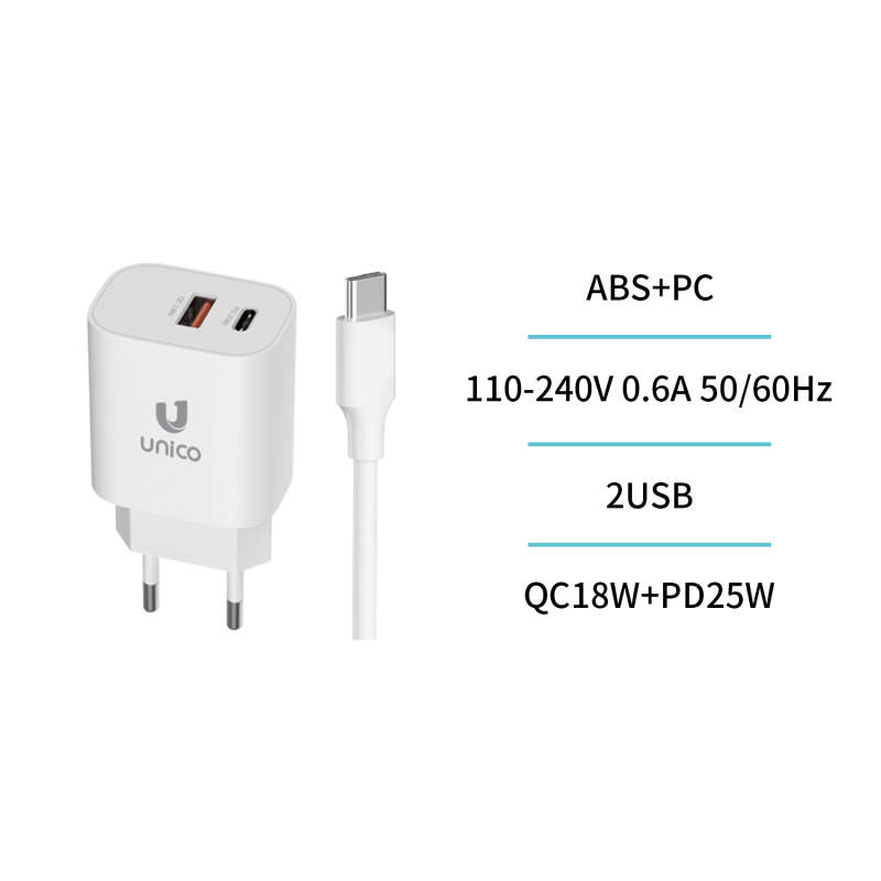 UNICO--HC1724 Cargador Completo 2U A+C PD25W con cable C-C