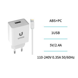 UNICO--HC2618 Cargador Completo 1U 2.4A con cable A-L
