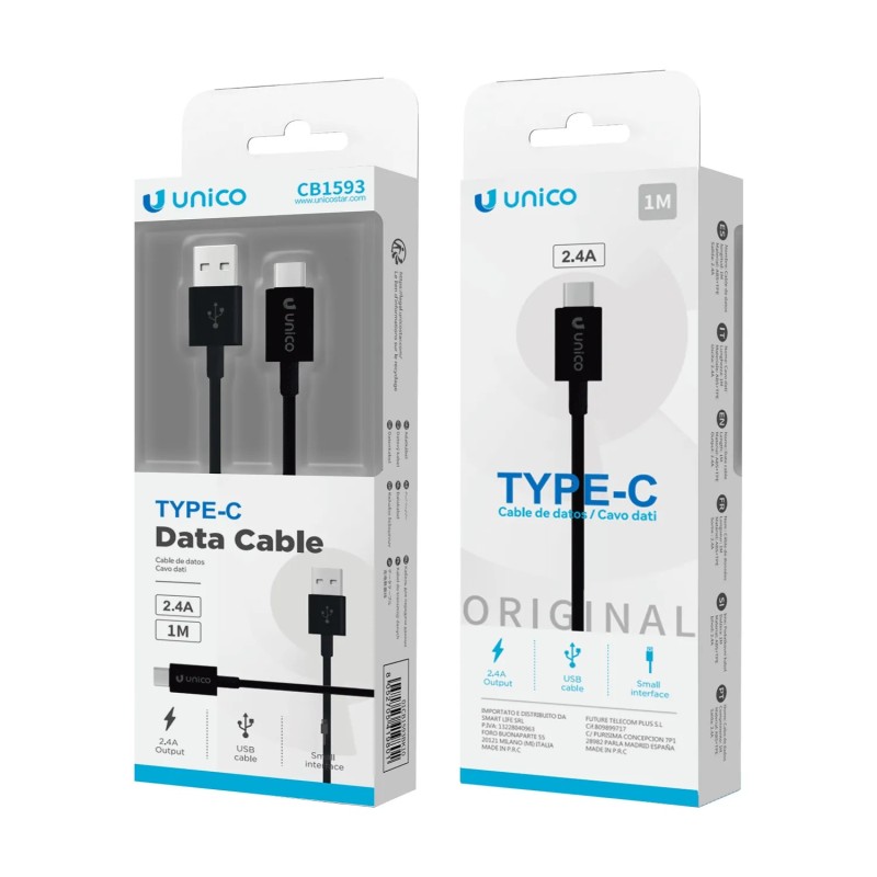 UNICO - CB1593 – Cable de Datos USB-A a USB-C 1M 2.4A