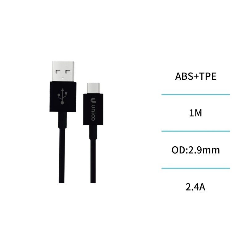 UNICO - CB1593 – Cable de Datos USB-A a USB-C 1M 2.4A