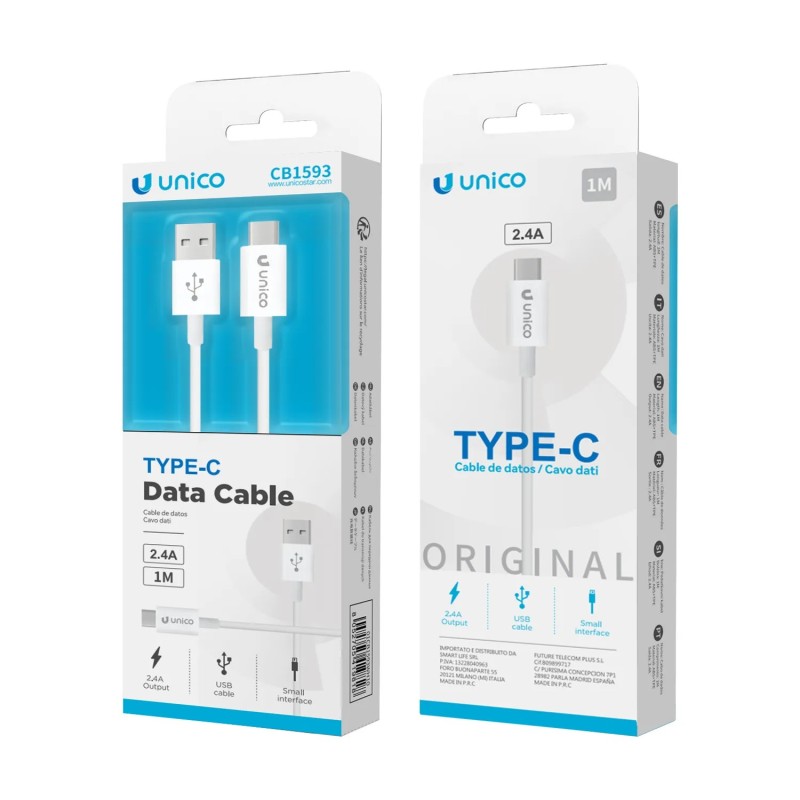 UNICO - CB1593 – Cable de Datos USB-A a USB-C 1M 2.4A