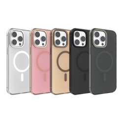 Funda Transparente Magnética iPhone 15 Pro (Borde Metálico) | Wephone Mayorista