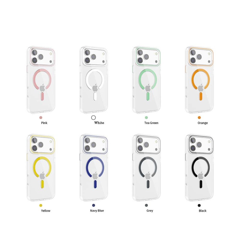 Funda Rígida Transparente Borde Color MagSafe iPhone 17 Pro | Wephone Mayorista
