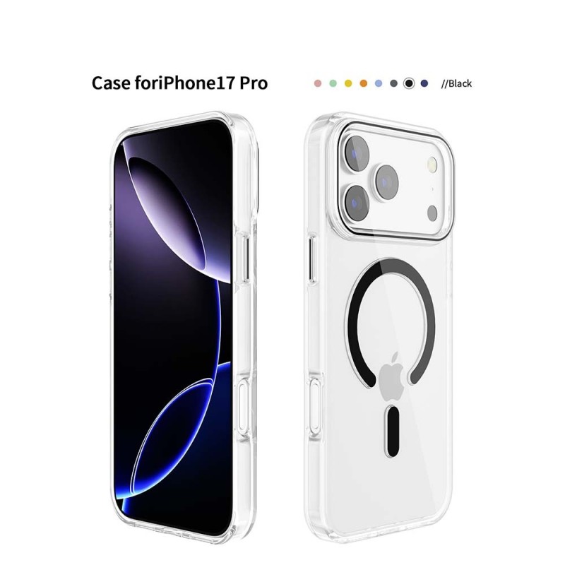 Funda Rígida Transparente Borde Color MagSafe iPhone 17 Pro | Wephone Mayorista
