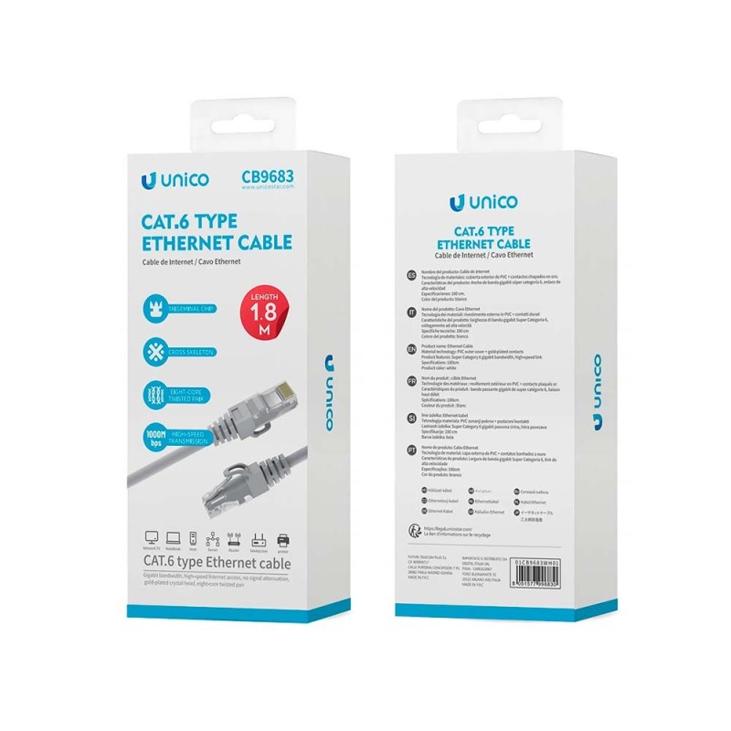 UNICO – Cable Ethernet CAT.6 de 1.8M – Alta Velocidad 1000Mbps