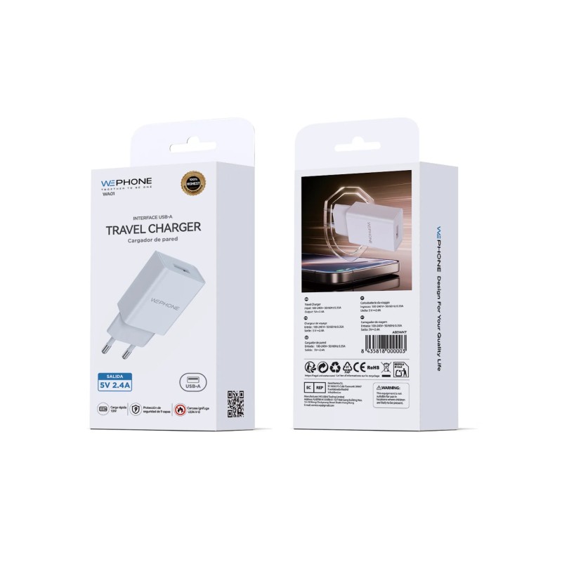 Cargador Wephone WA01 5V 2.4A Travel Charger USB-A | Mayorista de accesorios Moviles en España
