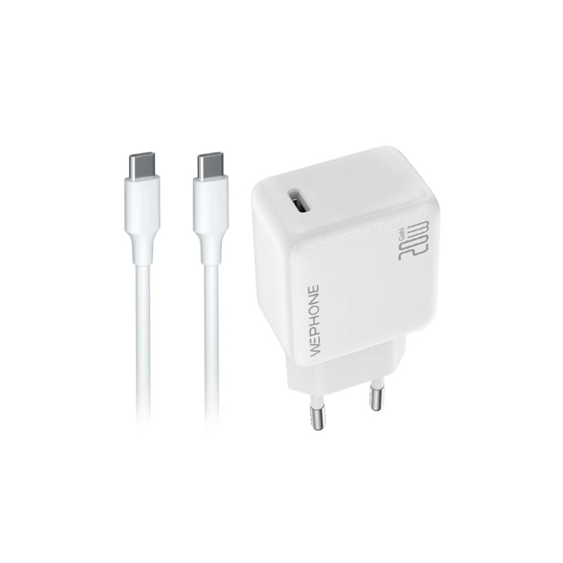 Cargador rápido Wephone WA05 20W GaN USB-C PD con cable C–C | Mayorista de accesorios móviles en España