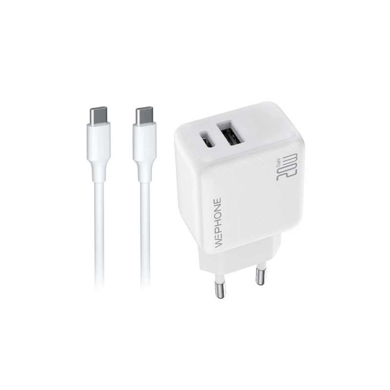 Cargador rápido Wephone WA08 20W GaN Doble Puerto con Cable C-C | Mayorista de accesorios móviles