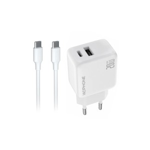 Cargador rápido Wephone WA08 20W GaN Doble Puerto con Cable C-C | Mayorista de accesorios móviles