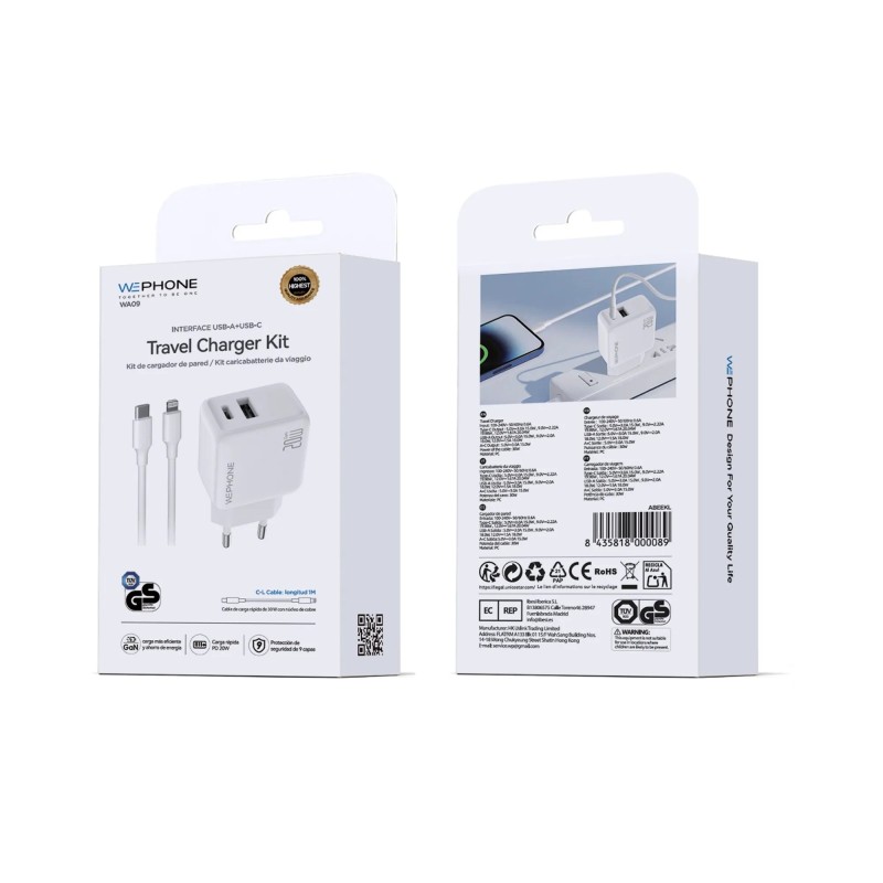 Cargador rápido Wephone WA09 20W Doble Puerto con Cable C-Lightning | Distribuidor Mayorista