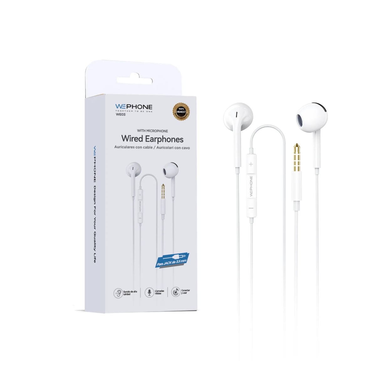 Wephone WE03 – Auriculares con cable Jack 3.5 mm y micrófono | Sonido Hi-Fi | Mayorista de accesorios móviles en España