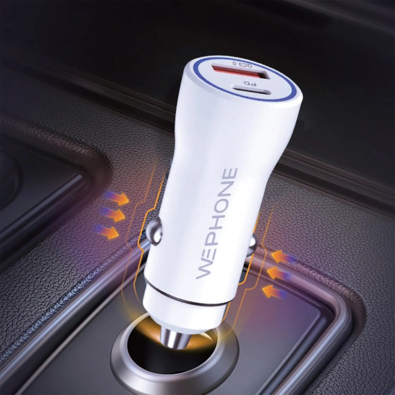 Cargador de coche doble USB (A+C) | PD 20W + QC 18W | Carga rápida segura | Mayorista de accesorios móviles en España