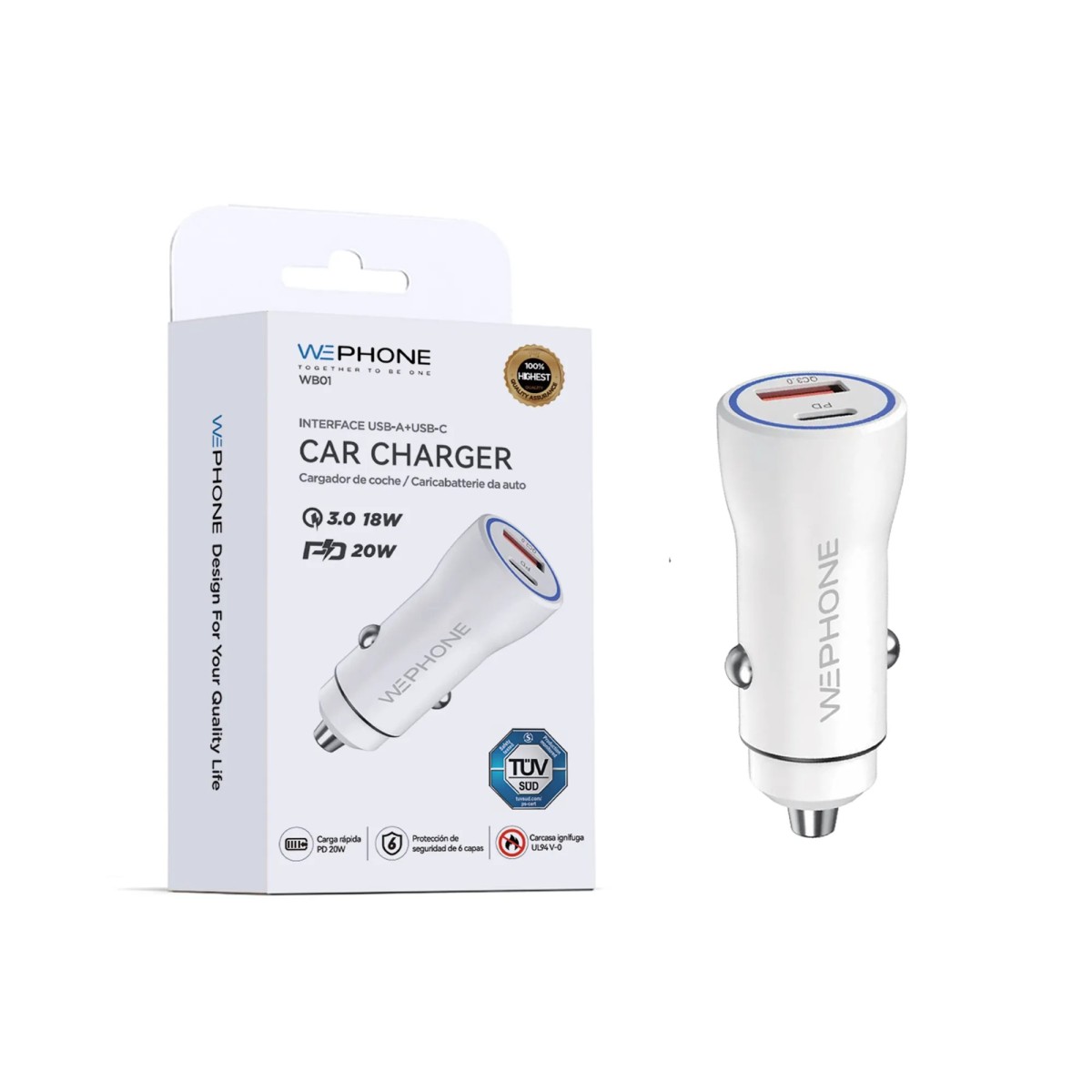 Cargador de coche doble USB (A+C) | PD 20W + QC 18W | Carga rápida segura | Mayorista de accesorios móviles en España