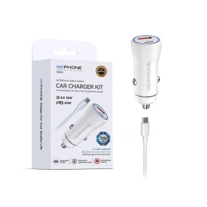 Cargador rápido de coche 20W PD + QC 18W | Doble puerto A+C | Cable tipo C | Certificación TUV, CE y RoHS | Mayorista de accesor