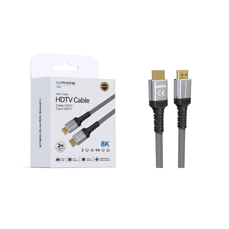 Cable HDMI 8K 60Hz 2.1 Macho a Macho 2 m | Alta velocidad | Cable trenzado de aluminio | Mayorista de accesorios móviles en Espa