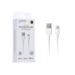 Cable de datos USB-A a USB-C 3A 3 m | TPE OD4.0 blanco | Mayorista de accesorios móviles en España