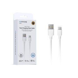 Cable de datos USB-A a USB-C 3A 2 m | TPE OD4.0 blanco | Mayorista de accesorios móviles en España