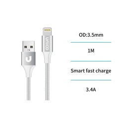 Cable A-Lightning 3.4A 1 m Trenzado Plata UNICO  | Wephone Mayorista