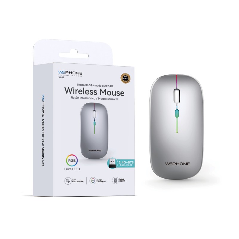 Ratón inalámbrico 4D dual mode 2.4G + Bluetooth 5.1 con luces LED RGB | Recargable 500mAh | Mayorista de accesorios móviles en E