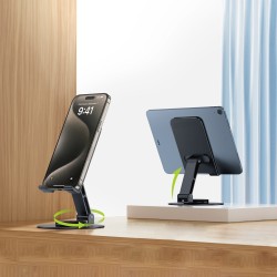 Soporte de escritorio metálico 360° para móviles y tablets | Ajustable, antideslizante y plegable | Mayorista de accesorios móvi