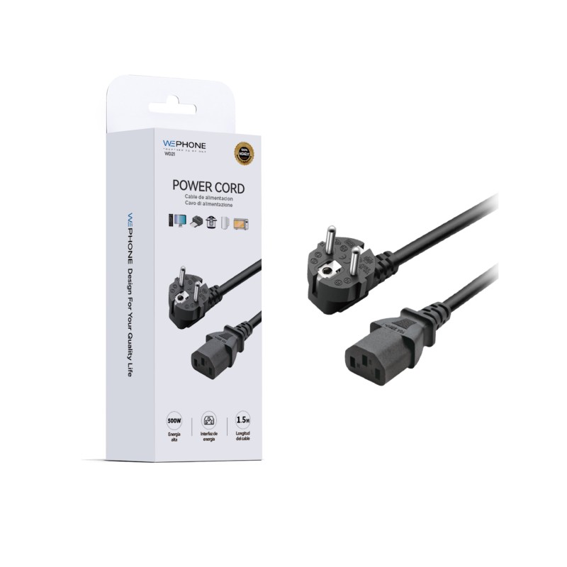 Cable de alimentación europeo 1.5 m | Alta eficiencia y diseño seguro | Mayorista de accesorios móviles en España