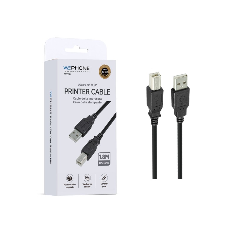 Cable de impresora USB 2.0 AM-BM 1,8 m | Negro | Mayorista en España