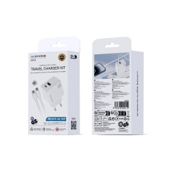 Kit cargador USB-C + USB-A 30W con cable 60W WA12 | WePhone Mayorista