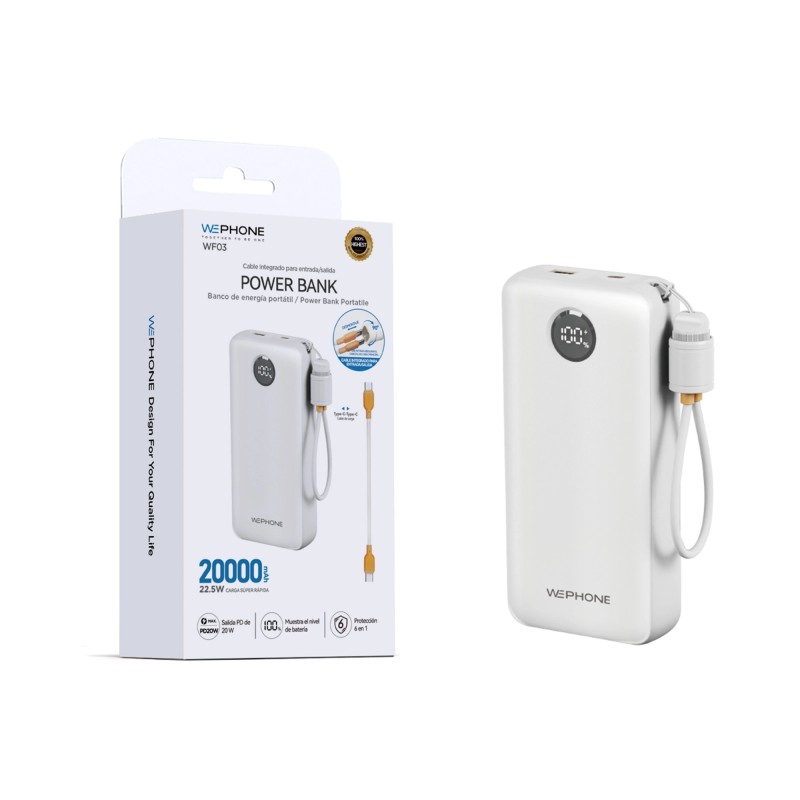 Power Bank WePhone 20000mAh PD 20W con pantalla digital | Mayorista