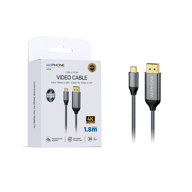 Cable Vídeo Wephone WD29 USB-C a DisplayPort 4K 1.8m | Mayorista de accesorios en España