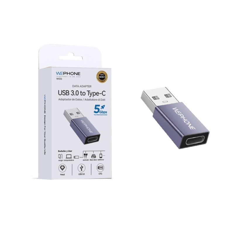 Adaptador USB 3.0 a Type-C Wephone WG12 5 Gbps | Mayorista de accesorios móviles en España