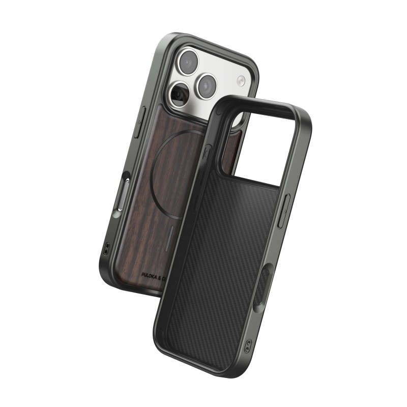 Funda PULOKA de Madera Real MagSafe iPhone 17 Pro Max · Marco Metálico Premium | Wephone Mayorista