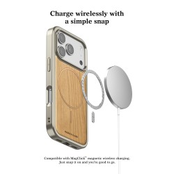 Funda PULOKA de Madera Real MagSafe iPhone 17 Pro Max · Marco Metálico Premium | Wephone Mayorista