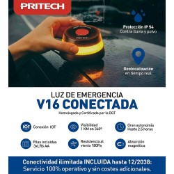 PRITECH V16 Conectada | Luz de emergencia certificada por la DGT – IOT, SOS, IP54, visibilidad 1 km