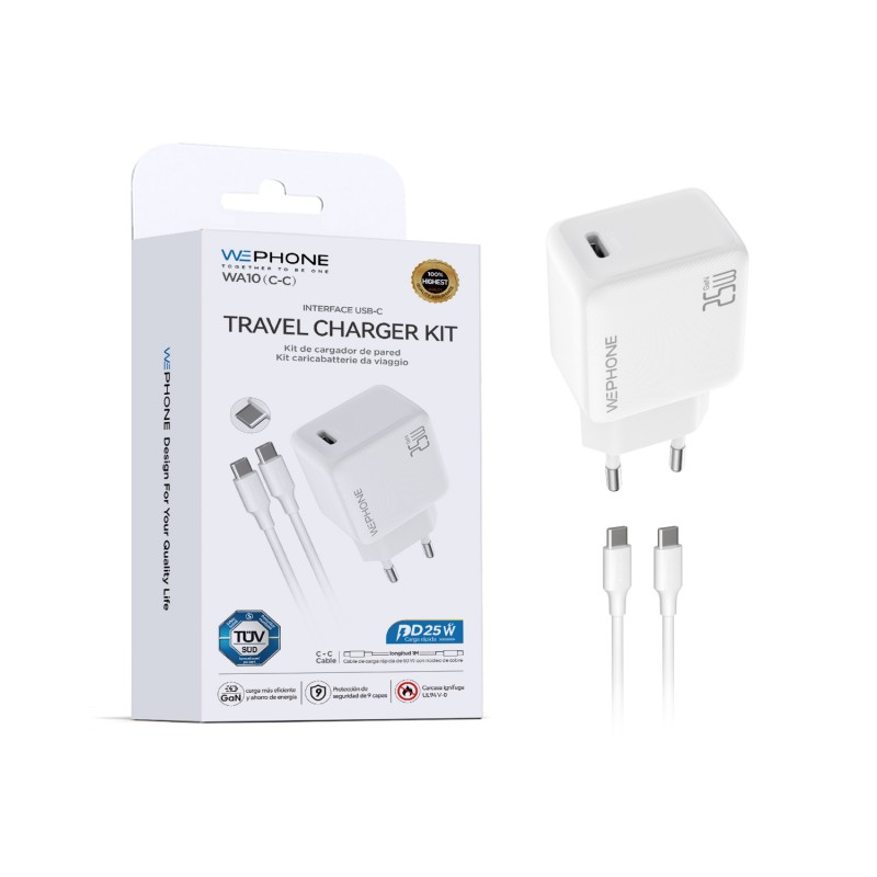 Wephone Cargador rápido 25W GaN USB-C PD | Cable C–C | Mayorista