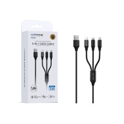 Cable 3-en-1 Wephone WD30 USB-A a Type-C Lightning Micro 3.4A | Mayorista