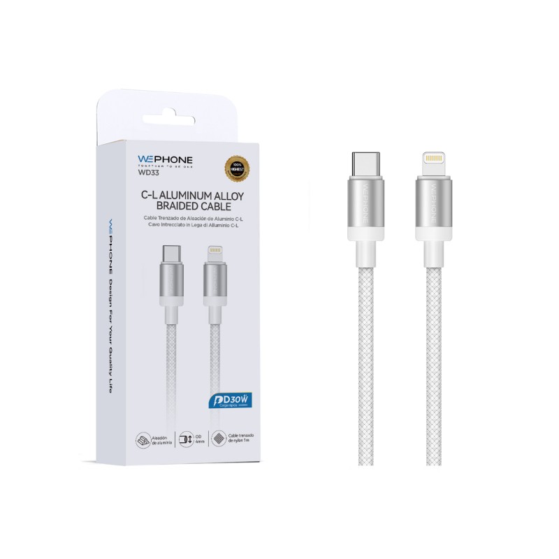 Cable USB-C a Lightning 30W Trenzado WePhone WD33 | Mayorista
