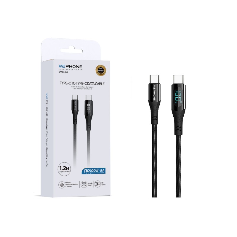 Cable USB-C a USB-C 100W con Pantalla Digital WePhone WD34 | Mayorista