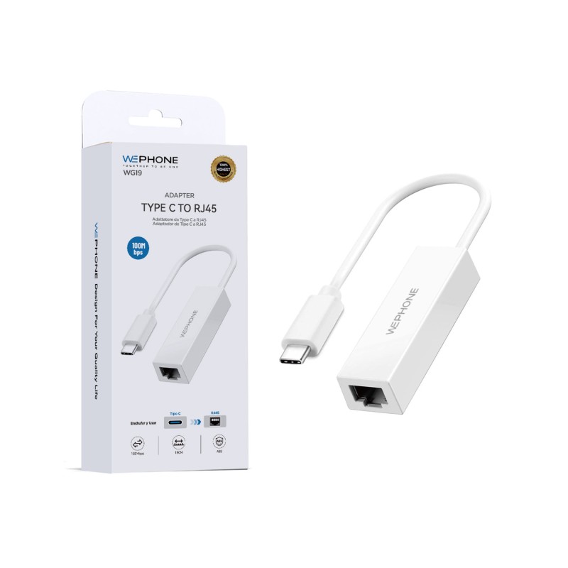 Wephone Adaptador USB-C a RJ45 100Mbps WePhone | Ethernet Estable WG19