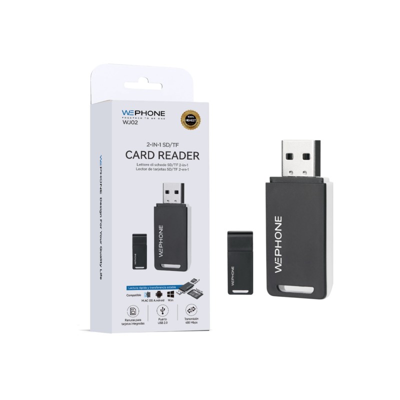 Lector Tarjetas SD TF USB 2.0 2 en 1 WEPHONE WJ02 | Mayorista